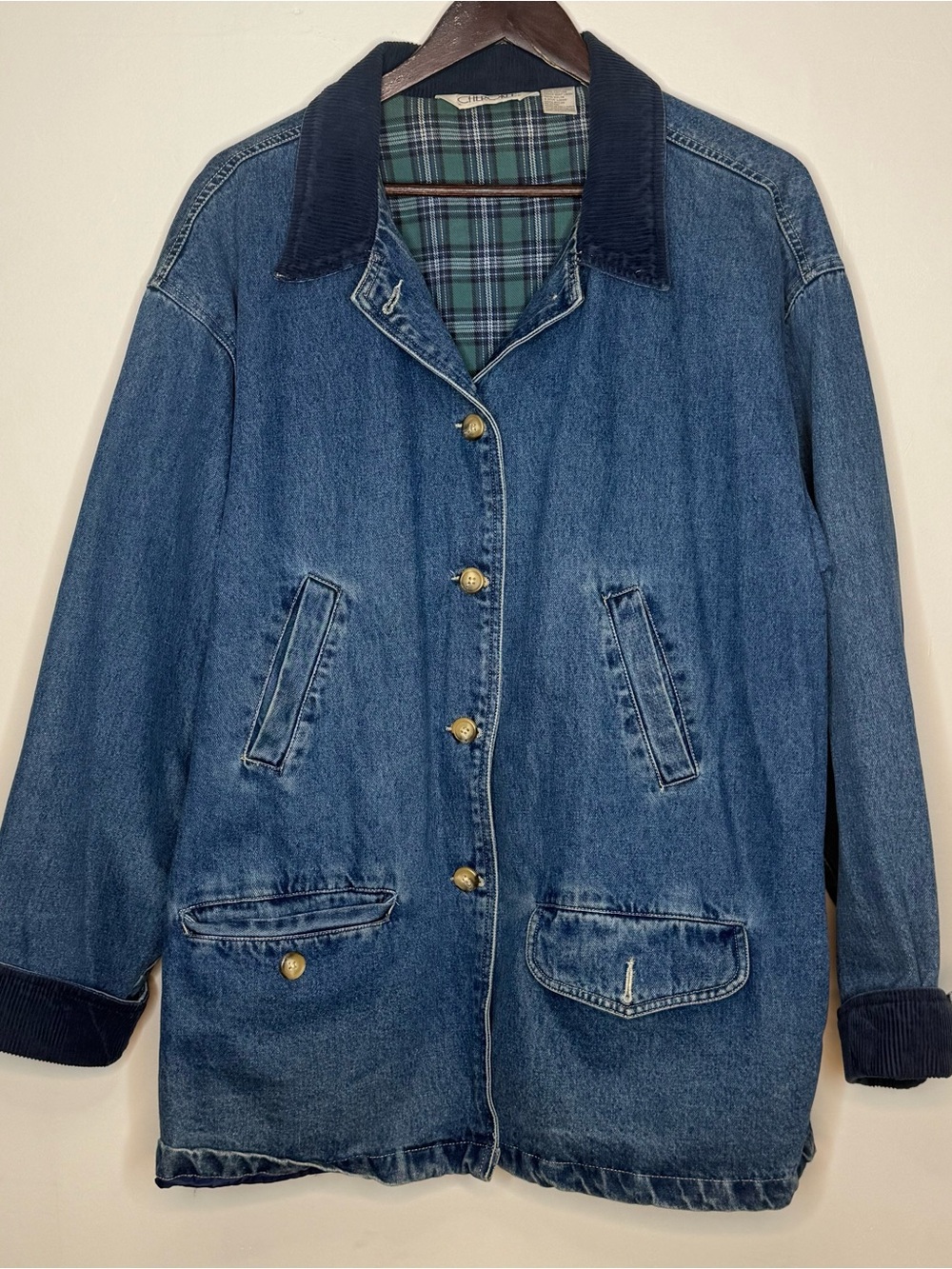 Vintage Cherokee Denim Chore Jacket Corduroy Trim Flannel Lined XL